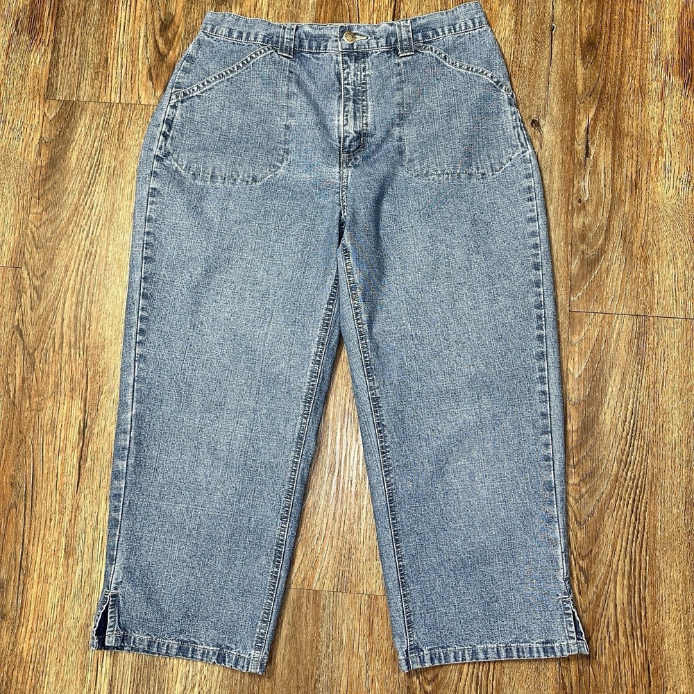 Lee Riveted Womens Denim Capris Size 10M Blue Jeans 100% Cotton Utility Pockets